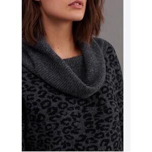 Anthropologie Emmy Cowl Neck Animal Print Sweater Tunic Womens S Black Gray